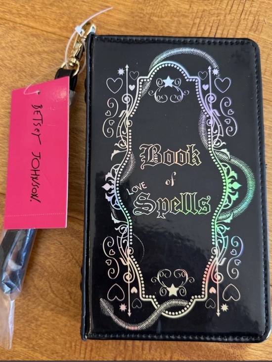 Betsey Johnson Handbags - Rare Betsey Johnson Book of love Spells Wristlet Large Wallet Black Gothic NWT